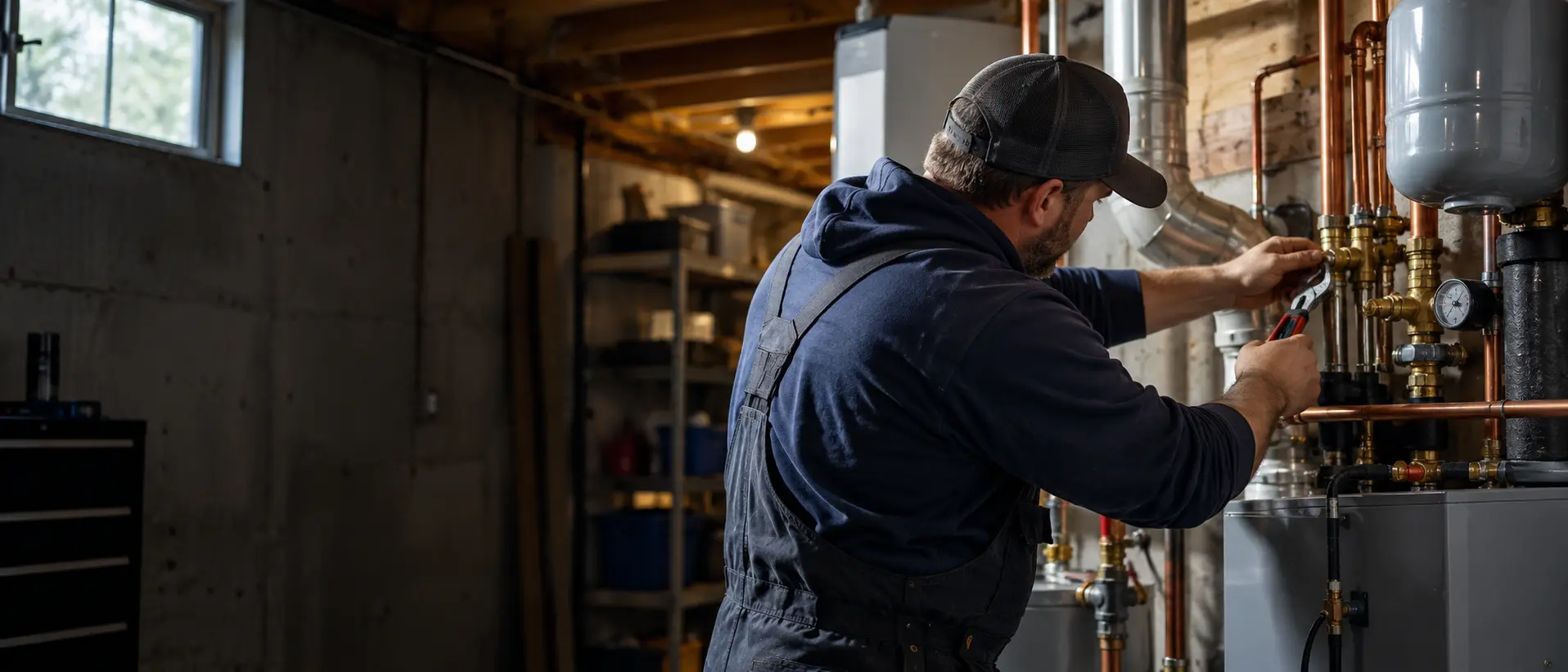Skilled contractor working on residential mechanical equipment